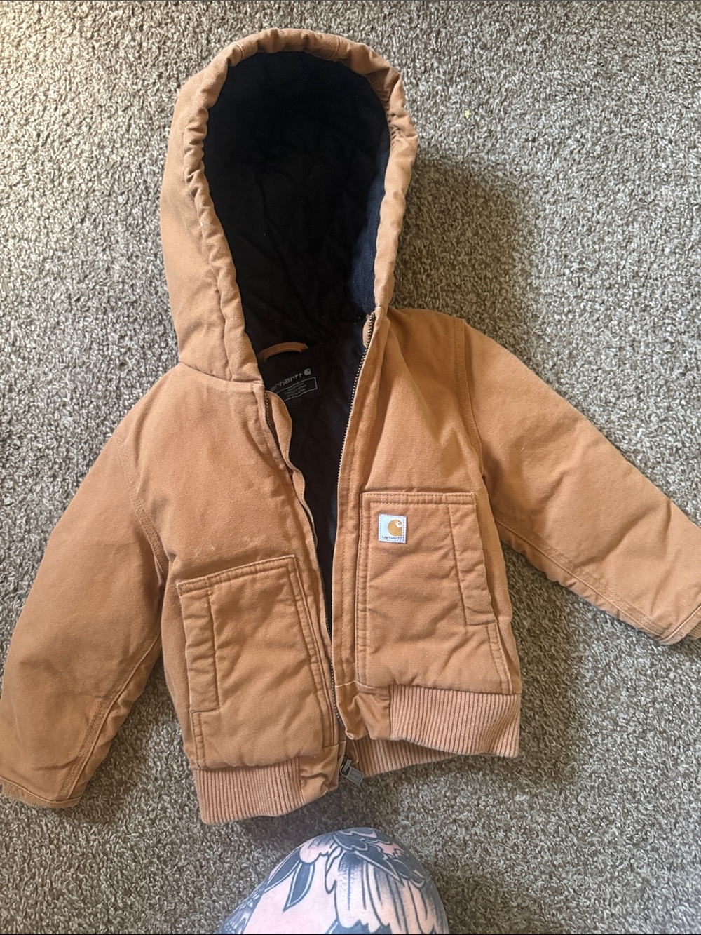 Carhartt Kids Hooded Work Jacket in Brown/Tan